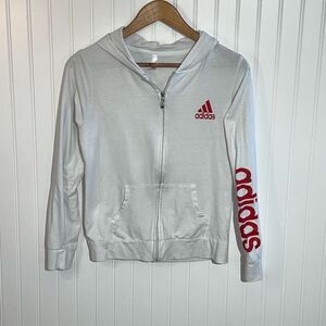 Adidas Zip Front Hoodie Tee Women’s Small White Red Long Sleeve Ethel Lut Athlet